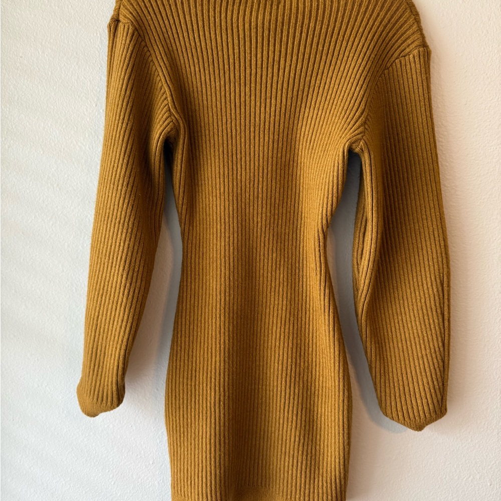 Mustard Ribbed Knit Sweater Dress